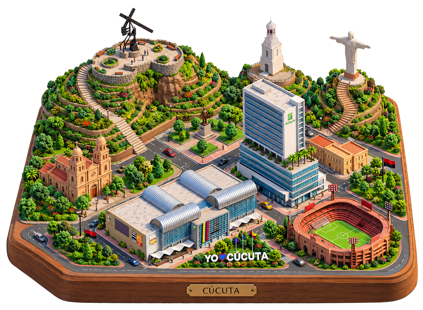 Diorama ilustrado de Cúcuta con lugares representativos de la ciudad